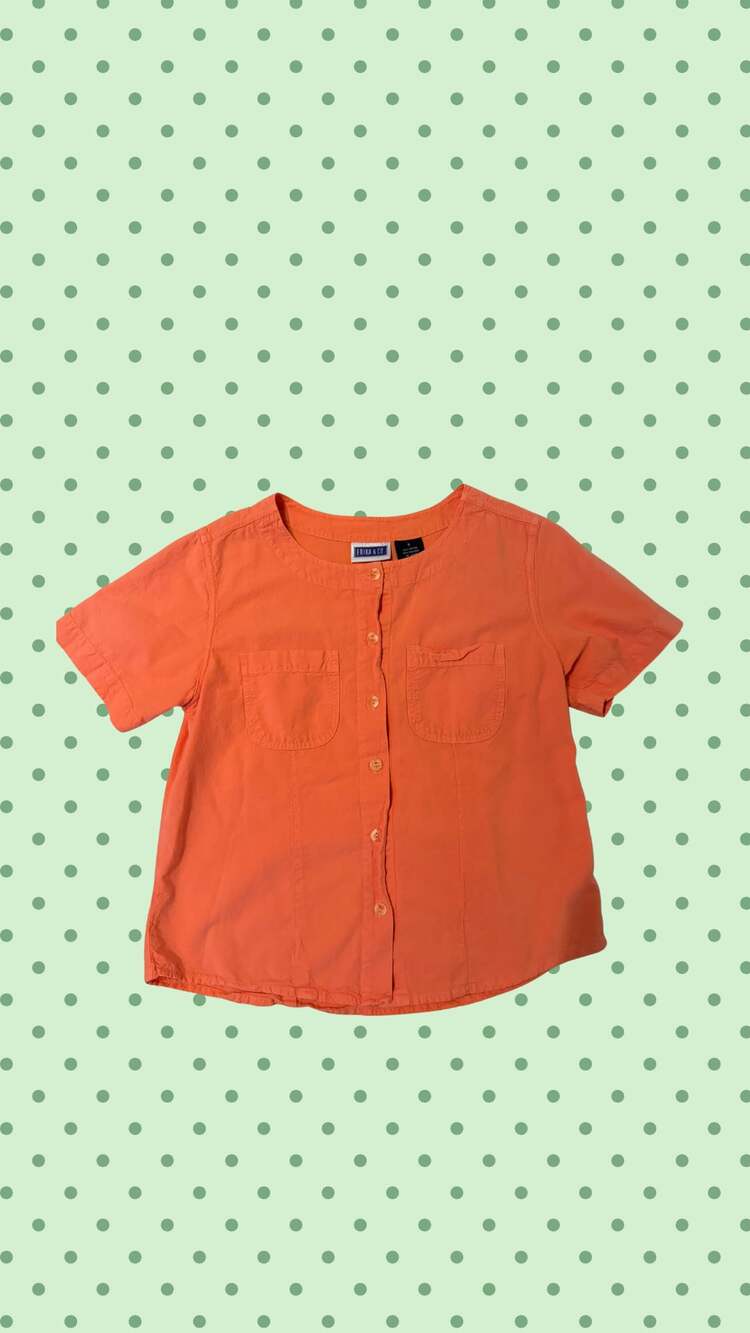 Erika & Co. Women's Orange 100% Cotton Short Sleeve Button-Down Blouse